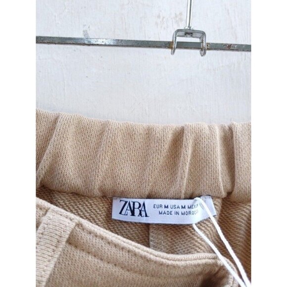 Zara Women's Contrasting Trim Crossover Waist Beige Khaki Pants Size M - Picture 6 of 6